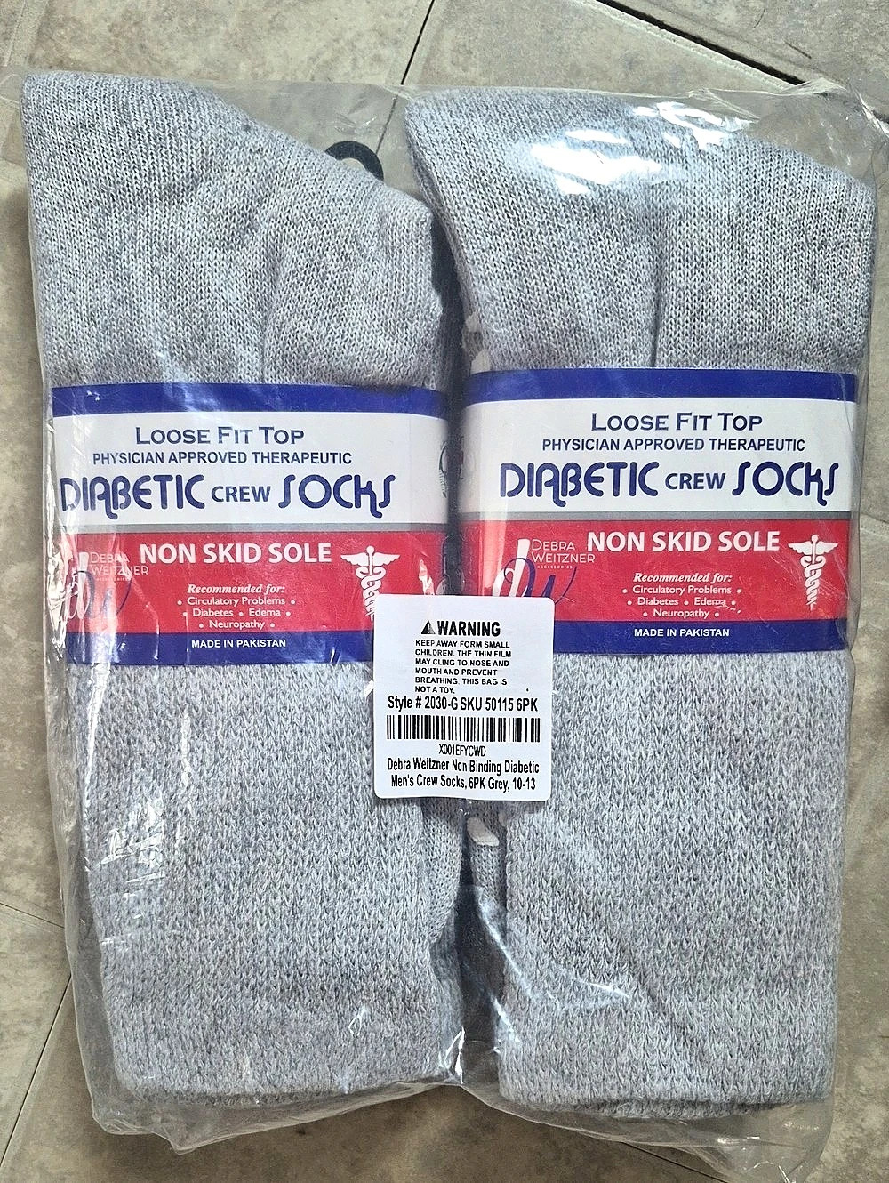 Diabetic Crew Socks Loose Fit Top Diabetic Crew Socks Gray Men's 10-13 NWT